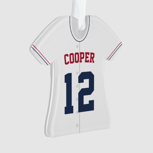Navy, Red & White Baseball Jersey Player Stats Ornament (voorkant)