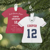 Navy, Red & White Baseball Jersey Player Stats Ornament