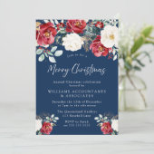 Navy, Red White Green Floral kerstparty Kaart (Staand voorkant)