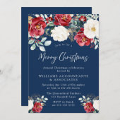 Navy, Red White Green Floral kerstparty Kaart (Voorkant / Achterkant)