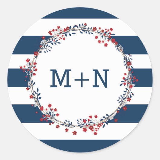 Navy Red Wreath bruiloft envelop zegel 3986 (Voorkant)