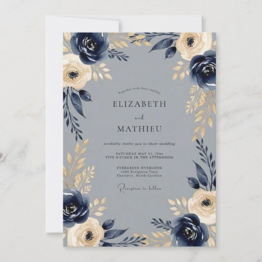 Navy Regal Winter Wedding Kaart (Voorkant)