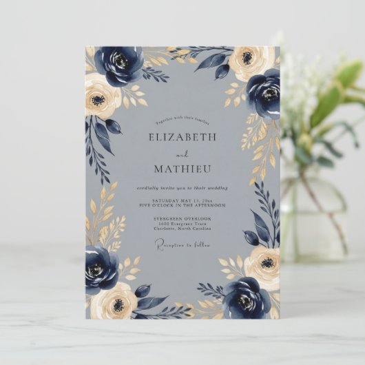 Navy Regal Winter Wedding Kaart (Staand voorkant)