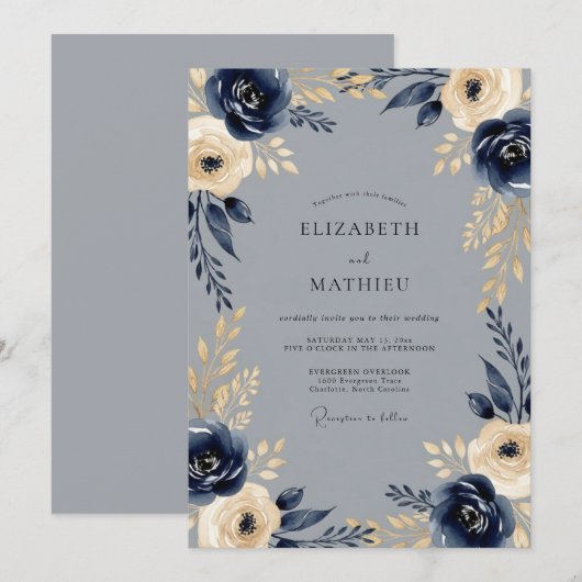 Navy Regal Winter Wedding Kaart (Voorkant / Achterkant)