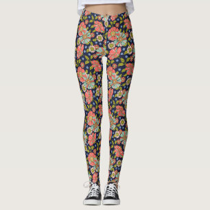 Navy Retro 70s Roze Aqua Floral Leggings