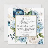 Navy Retro Blue Ivory Cream Floral Vrijgezellenfee Kaart (Voorkant)