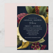 NAVY RETRO BURGUNDY FLORAL COUPLY SHOWER KAART (Voorkant / Achterkant)