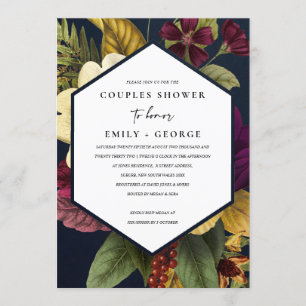 NAVY  RETRO BURGUNDY FLORAL COUPLY SHOWER KAART