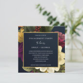 NAVY RETRO BURGUNDY FLORAL VERLOVING KAART (Staand voorkant)