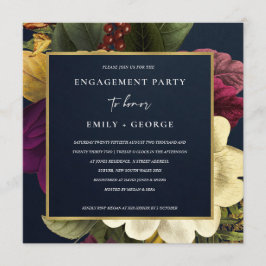 NAVY  RETRO BURGUNDY FLORAL VERLOVING KAART