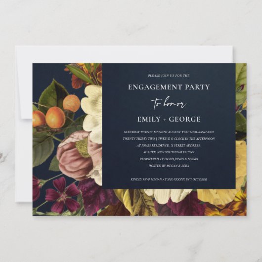 NAVY RETRO BURGUNDY FLORAL VERLOVING KAART (Voorkant)