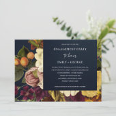 NAVY RETRO BURGUNDY FLORAL VERLOVING KAART (Staand voorkant)