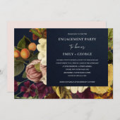 NAVY RETRO BURGUNDY FLORAL VERLOVING KAART (Voorkant / Achterkant)