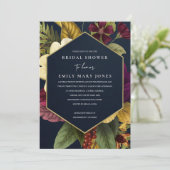 NAVY  RETRO BURGUNDY FLORAL VRIJGEZELLENFEEST KAART (Staand voorkant)