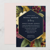 NAVY  RETRO BURGUNDY FLORAL VRIJGEZELLENFEEST KAART (Voorkant / Achterkant)