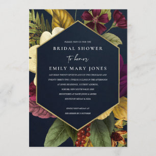 NAVY  RETRO BURGUNDY FLORAL VRIJGEZELLENFEEST KAART