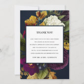 NAVY RETRO BURGUNDY HERFST FLORAL WEDING BEDANKKAART (Voorkant)