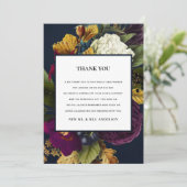 NAVY  RETRO BURGUNDY HERFST FLORAL WEDING BEDANKKAART (Staand voorkant)