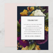 NAVY  RETRO BURGUNDY HERFST FLORAL WEDING BEDANKKAART (Voorkant / Achterkant)