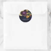 NAVY  RETRO BURGUNDY HERFST FLORAL WEDING RONDE STICKER (Tas)