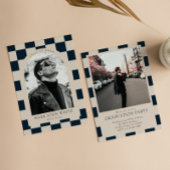 Navy Retro geruite boogjongen foto Afstuderen Kaart