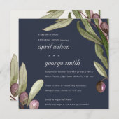 NAVY RETRO OLIVE FOLIAGE REHEARSAL DINNER INVITE BEDANKKAART (Voorkant / Achterkant)