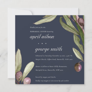 NAVY RETRO OLIVE FOLIAGE REHEARSAL DINNER INVITE BEDANKKAART