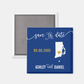 Navy Rhode Island Wedding Save the Date Map Magneet (Voorkant / Achterkant)