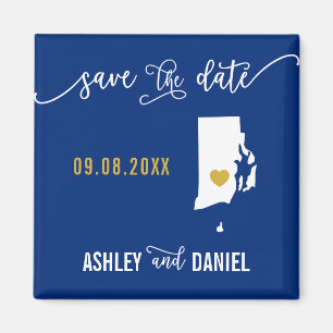 Navy Rhode Island Wedding Save the Date Map Magneet