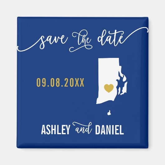 Navy Rhode Island Wedding Save the Date Map Magneet (Voorkant)