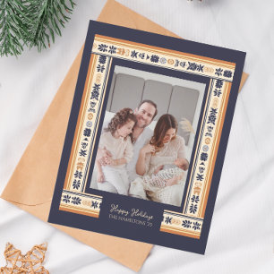 Navy Ribbon Border Familie Foto Vakantie Kaart