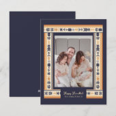 Navy Ribbon Border Familiefoto Hanukkah Kaart (Voorkant / Achterkant)
