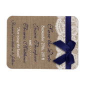 Navy Ribbon on Burlap & Lace Save the Date Magneet (Horizontaal)