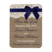 Navy Ribbon on Burlap & Lace Save the Date Magneet (Verticaal)