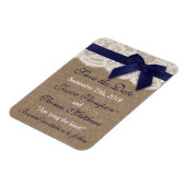 Navy Ribbon on Burlap & Lace Save the Date Magneet (Linkerzijde)