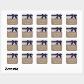 Navy Ribbon on Burlap & Lace Vrijgezellenfeest Vierkante Sticker (Vel)