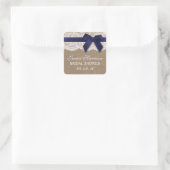 Navy Ribbon on Burlap & Lace Vrijgezellenfeest Vierkante Sticker (Tas)