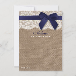 Navy Ribbon on Burlap & Lace Wedding Advieskaart