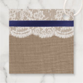 Navy Ribbon on Burlap & Lace Wedding Bedankjes Labels (Achterkant)