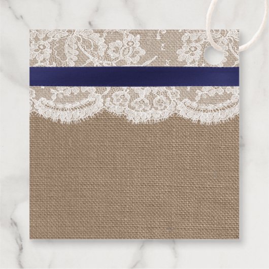 Navy Ribbon on Burlap & Lace Wedding Bedankjes Labels (Achterkant)