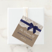 Navy Ribbon on Burlap & Lace Wedding Bedankjes Labels (In situ)