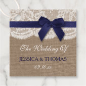Navy Ribbon on Burlap & Lace Wedding Bedankjes Labels (Voorkant)