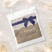 Navy Ribbon on Burlap & Lace Wedding Bedankzakje (Geknipt)