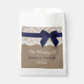 Navy Ribbon on Burlap & Lace Wedding Bedankzakje (Voorkant)