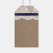 Navy Ribbon on Burlap & Lace Wedding Cadeaulabel (Achterkant)