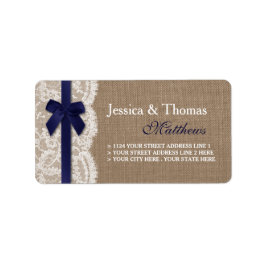 Navy Ribbon on Burlap & Lace Wedding Etiket
