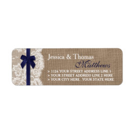 Navy Ribbon on Burlap & Lace Wedding Etiket