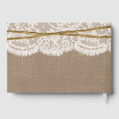 Navy Ribbon on Burlap & Lace Wedding Gastenboek (Achterkant)
