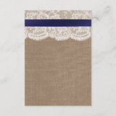 Navy Ribbon on Burlap & Lace Wedding Informatiekaartje (Achterkant)