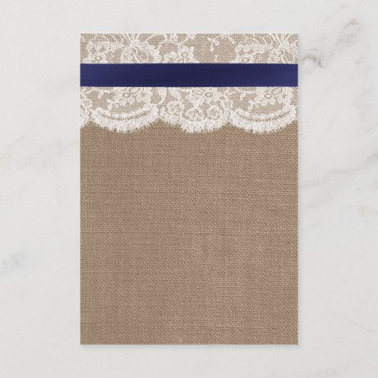 Navy Ribbon on Burlap & Lace Wedding Informatiekaartje (Achterkant)